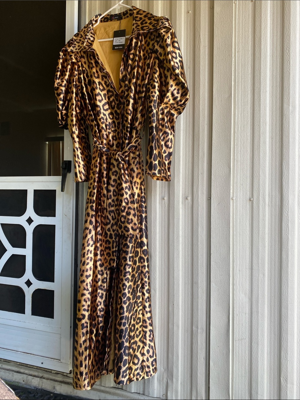 Leopard Print Satin Jumpsuit - Brown